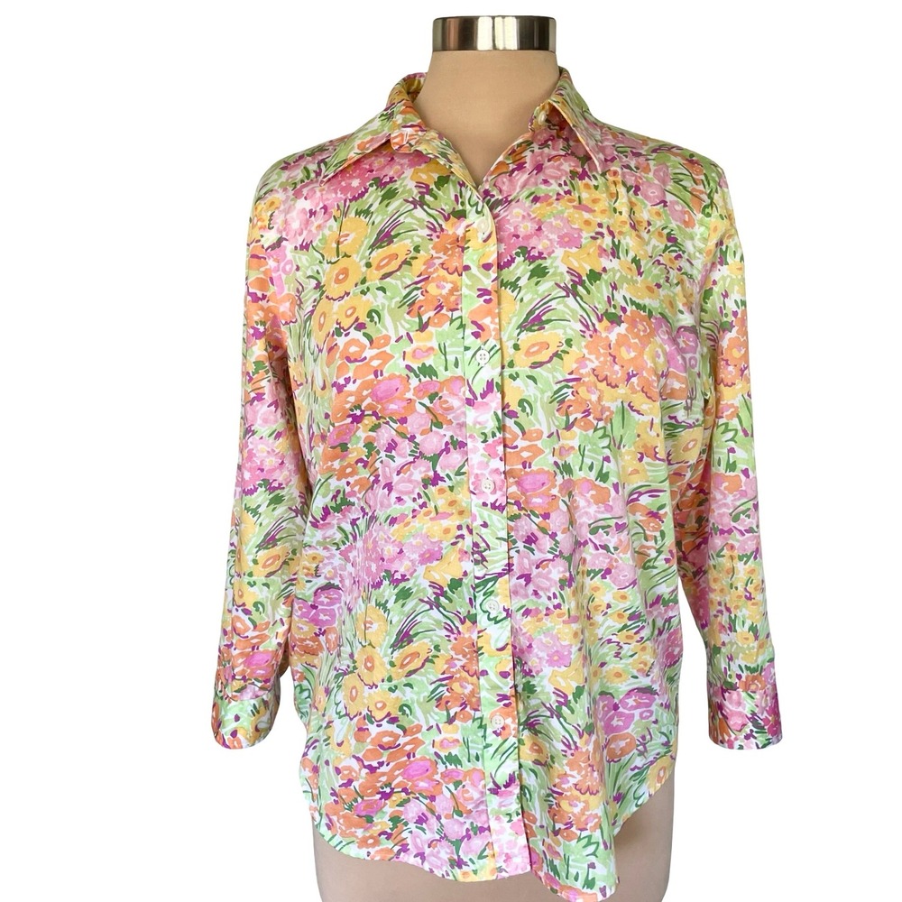 Lauren Ralph Lauren Floral Print Button Down Shirt Size L Cotton Lightweight